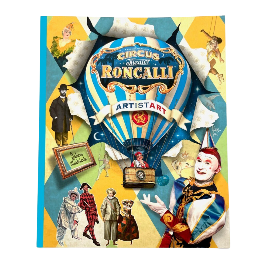 Roncalli-Programmheft ARTISTART mit nostalgischem Heißluftballon-Cover und historischen Artisten-Illustrationen.