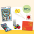 Buntes Roncalli-Spieleset mit Jonglierbällen, Diabolo, Puzzle, Schminke und Clownsnase.
